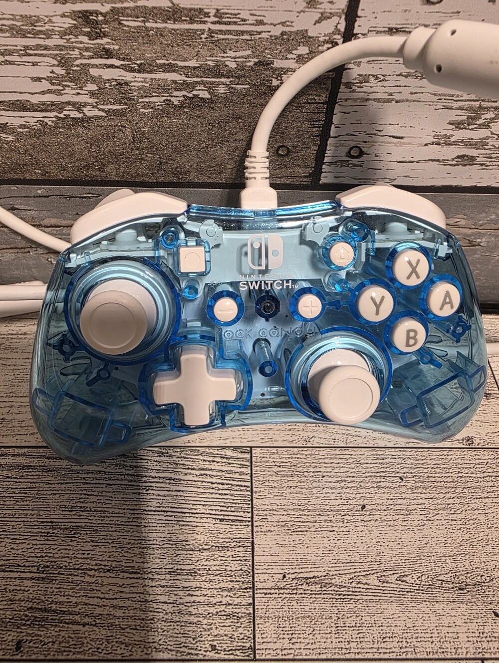 Nintendo Switch Wired Transparent Blue Pro Controller with White Buttons